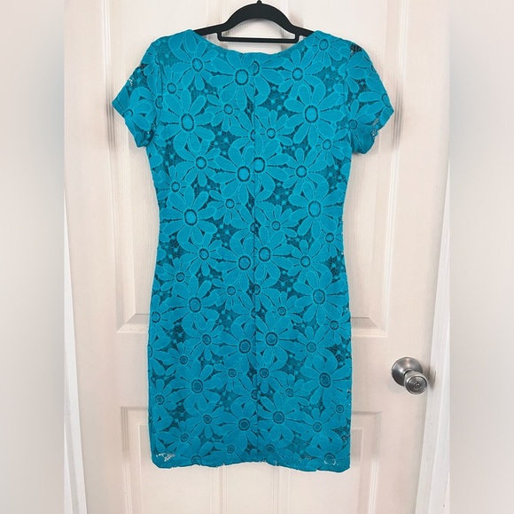 NWT Tiana B Teal Blue Daisy Floral Lace Cap Sleeve Sheath Dress Mini Size Small - Picture 4 of 13